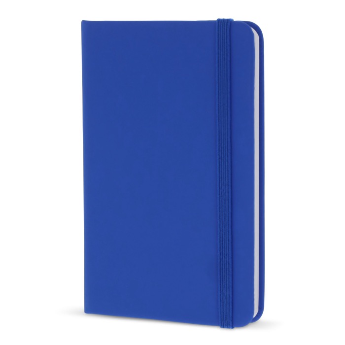 Caderno de PU em cores vivas, fita a condizer e folhas pautadas FSC A6 cor azul