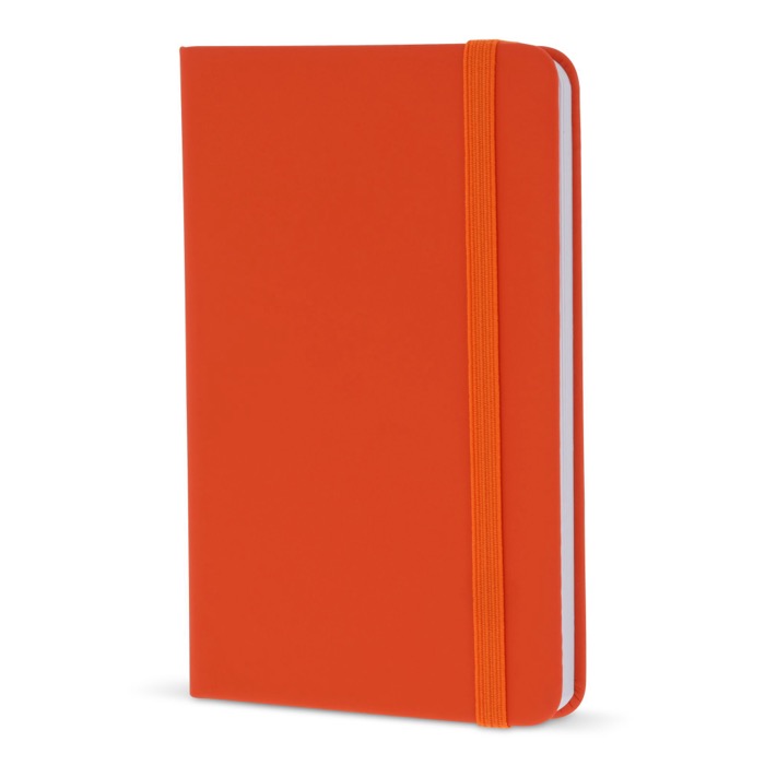 Caderno de PU em cores vivas, fita a condizer e folhas pautadas FSC A6 cor cor-de-laranja