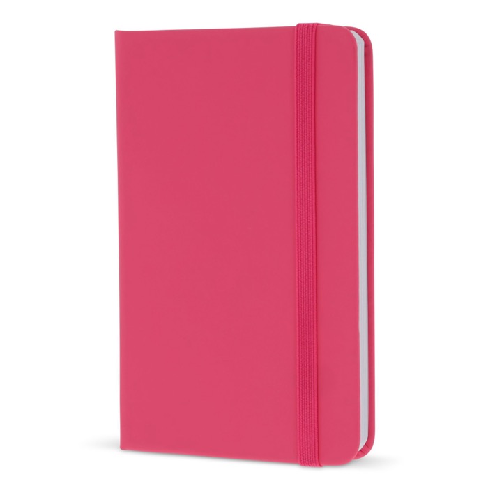 Caderno de PU em cores vivas, fita a condizer e folhas pautadas FSC A6 cor cor-de-rosa