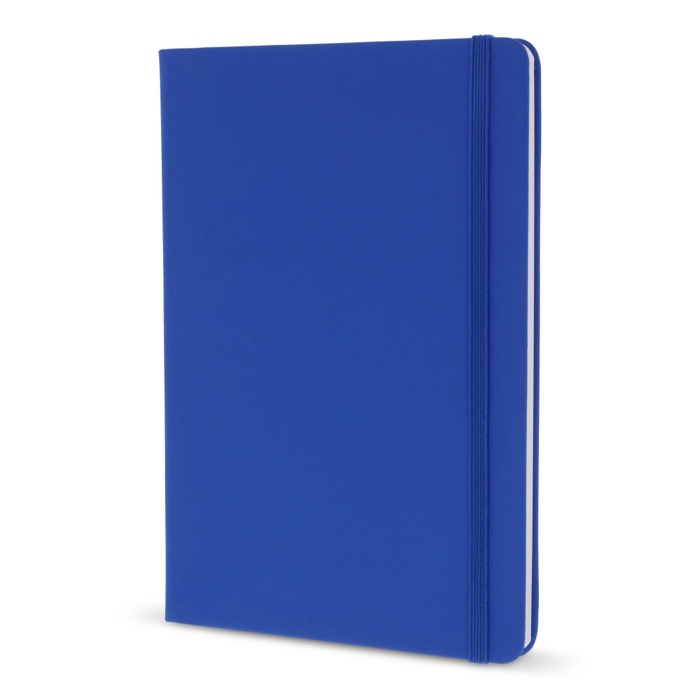 Caderno de PU em cores vivas, fita a condizer e folhas pautadas FSC A5 cor azul