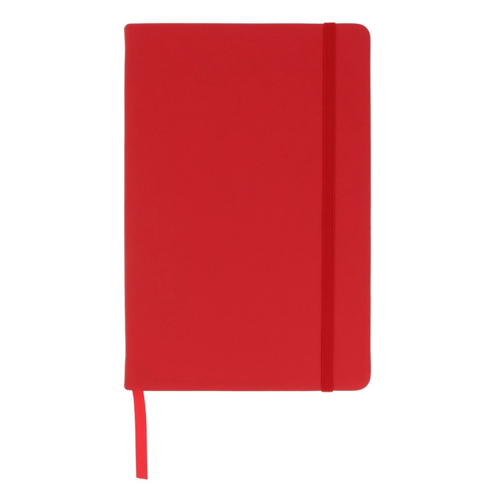 Caderno RPET e PU cores vivas, fita a condizer, folhas pautadas FSC A5 cor vermelho segunda vista