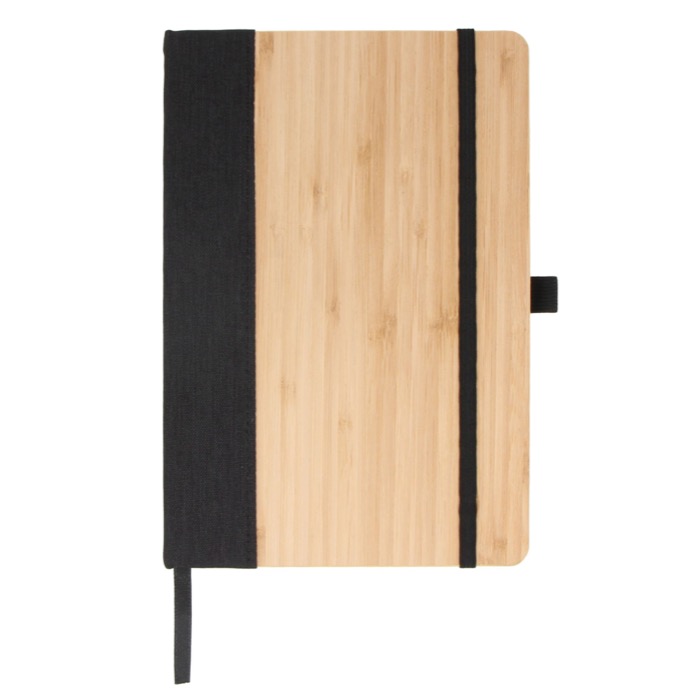 Caderno com capa de bambu com borda vertical e folhas pautadas A5 cor preto segunda vista