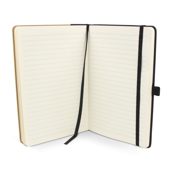 Caderno com capa de bambu com borda vertical e folhas pautadas A5 cor preto sexta vista