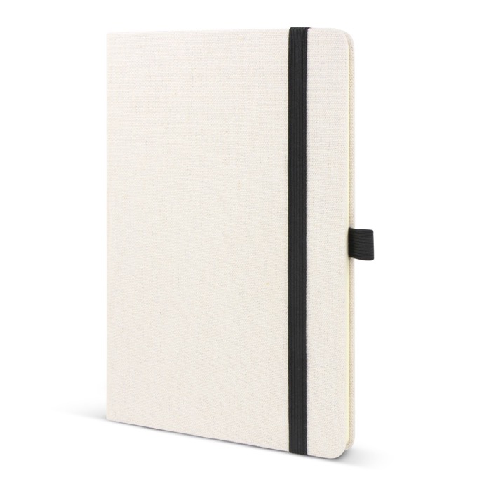 Caderno personalizado, algodão reciclado e RPET, folhas linhas FSC A5 cor branco-sujo