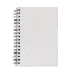 Caderno ecológico com capa de sementes e folhas quadriculadas cor branco