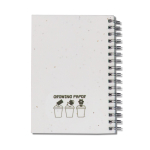 Caderno ecológico com capa de sementes e folhas quadriculadas cor branco segunda vista