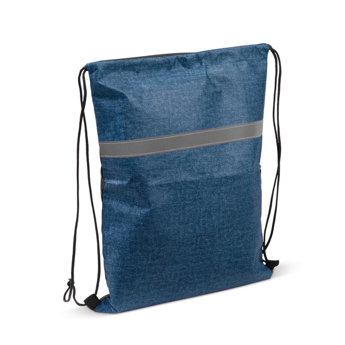 Mochila de cordas de non-woven com faixa refletora horizontal cor azul-escuro