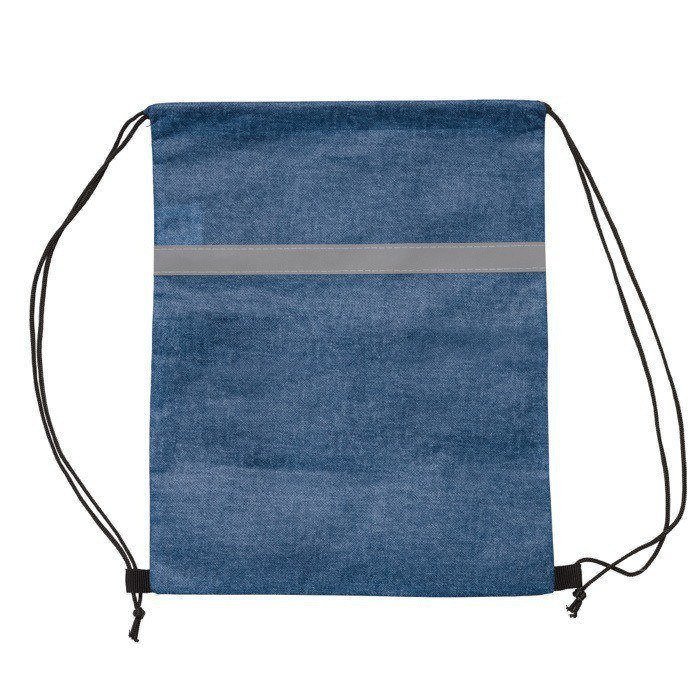 Mochila de cordas de non-woven com faixa refletora horizontal cor azul-escuro terceira vista