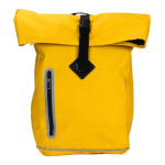 Mochila roll-top impermeável com detalhes refletivos cor amarelo segunda vista