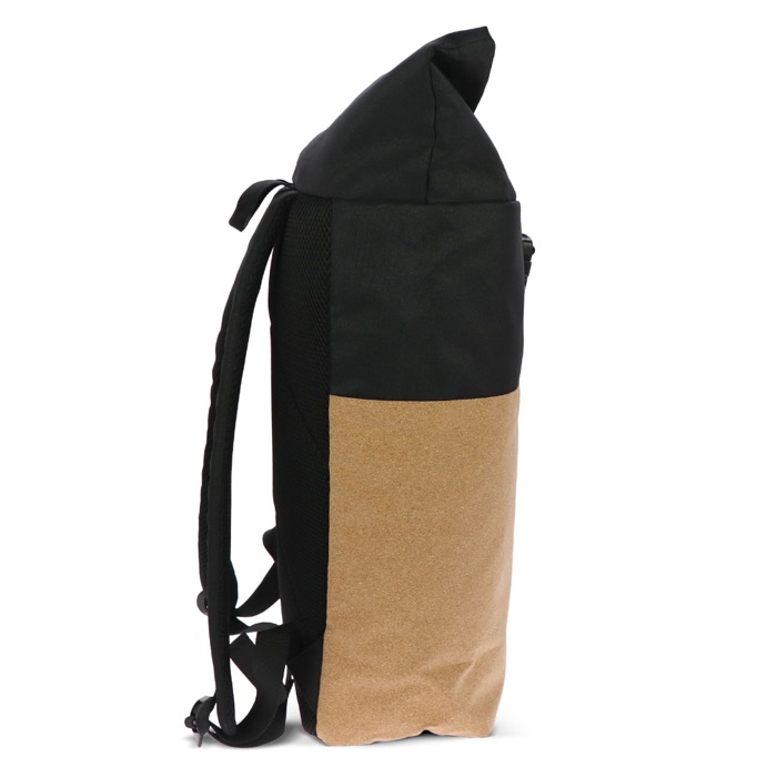 Mochila roll-top RPET e cortiça com compartimento para portátil 15'' cor preto sexta vista