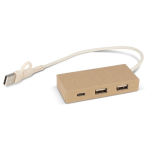 Hub feito de papel reciclado com 2 entradas USB e uma USB-C cor natural segunda vista