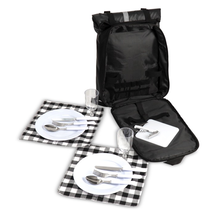 Mochila para picnic com conjunto de talheres, pratos e mais cor preto terceira vista