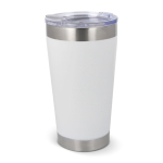 Copo térmico take away de cerâmica com detalhes prateados 500ml cor branco