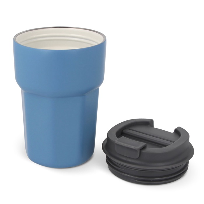 Copo take away de aço inoxidável com tampa de silicone 350ml cor azul segunda vista