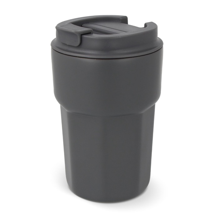 Copo take away de aço inoxidável com tampa de silicone 350ml cor cinzento