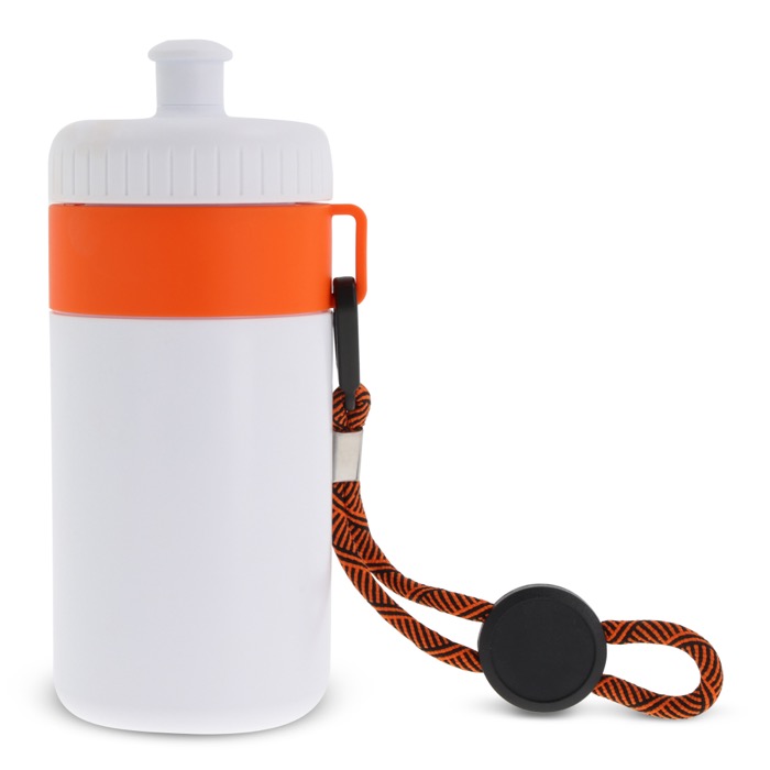 Bidão branco livre de BPA com cordão de transporte 500ml cor cor-de-laranja