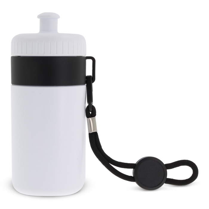 Bidão branco livre de BPA com cordão de transporte 500ml cor branco/preto