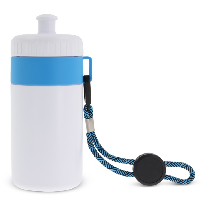 Bidão branco livre de BPA com cordão de transporte 500ml cor azul-claro