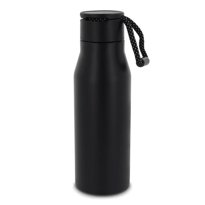 Garrafa de aço inoxidável em cores mate com corda 600ml cor preto