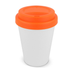 Copo take away de plástico reciclado com tampa em cores vivas 250ml cor cor-de-laranja