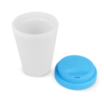 Copo take away de plástico reciclado com tampa em cores vivas 250ml cor azul-claro terceira vista