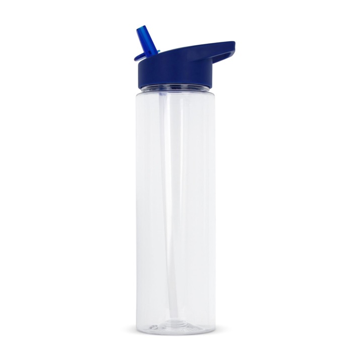 Garrafa de RPET transparente com tampa de palhinha dobrável 600ml cor azul