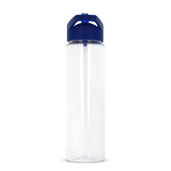 Garrafa de RPET transparente com tampa de palhinha dobrável 600ml cor azul segunda vista