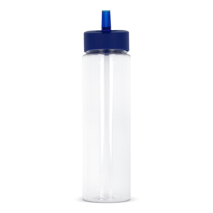 Garrafa de RPET transparente com tampa de palhinha dobrável 600ml cor azul terceira vista