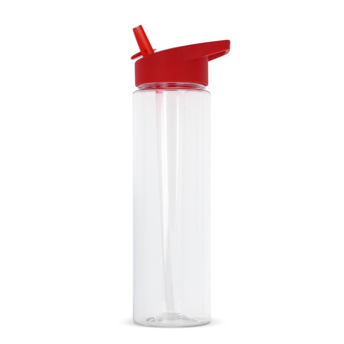 Garrafa de RPET transparente com tampa de palhinha dobrável 600ml cor vermelho