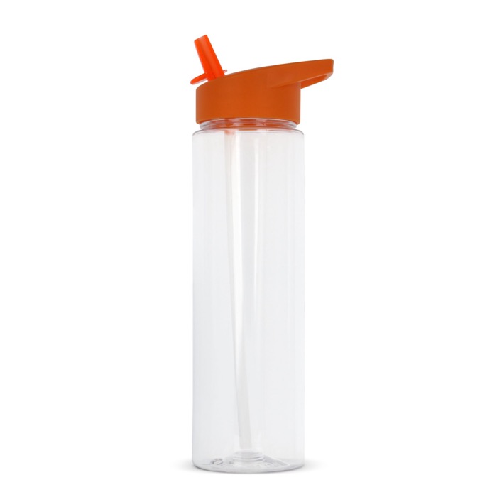 Garrafa de RPET transparente com tampa de palhinha dobrável 600ml cor cor-de-laranja