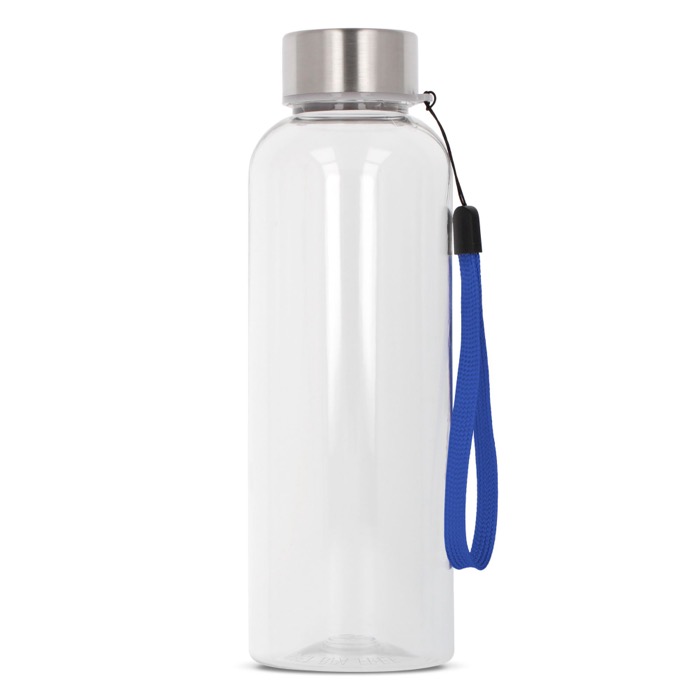 Garrafa de RPET transparente com cordão colorido 500ml cor azul transparente