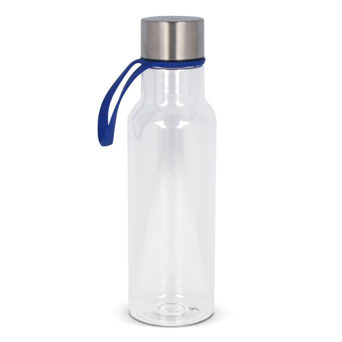 Garrafa de RPET transparente com asa de transporte de borracha 600ml cor azul