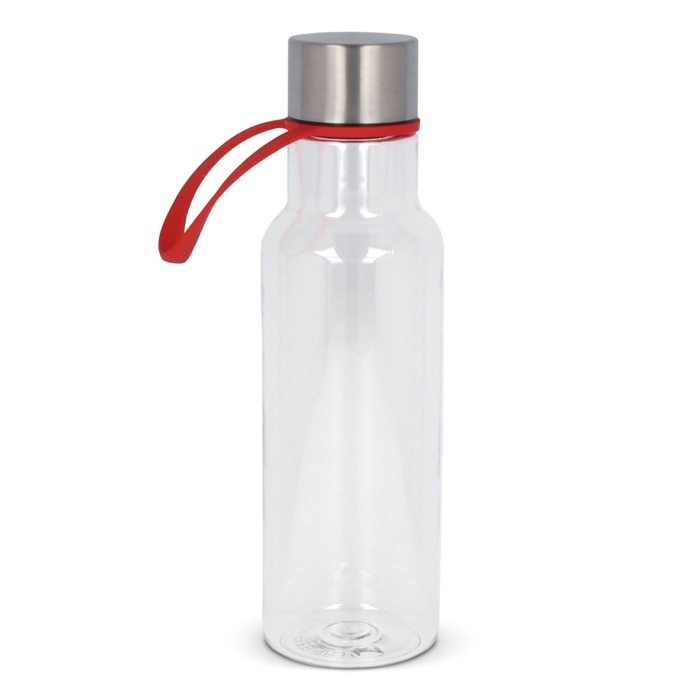 Garrafa de RPET transparente com asa de transporte de borracha 600ml cor vermelho