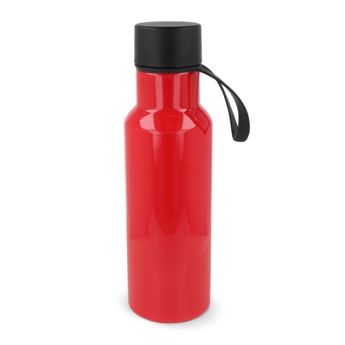 Garrafa de RPET colorida com asa de transporte de borracha 600ml cor vermelho