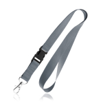 Lanyard de poliéster de 2 cm com tip top e mosquetão metálico cor cinzento-escuro