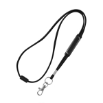 Lanyard tubular de poliéster com mosquetão e fecho de segurança cor preto