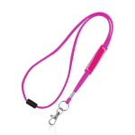 Lanyard tubular de poliéster com mosquetão e fecho de segurança cor cor-de-rosa