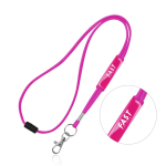 Lanyard tubular de poliéster com mosquetão e fecho de segurança cor cor-de-rosa