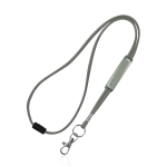 Lanyard tubular de poliéster com mosquetão e fecho de segurança cor cinzento-claro