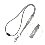 Lanyard tubular de poliéster com mosquetão e fecho de segurança cor cinzento-claro