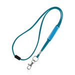 Lanyard tubular de poliéster com mosquetão e fecho de segurança