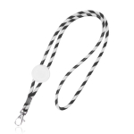 Lanyard tubular de poliéster com design de riscas coloridas cor preto