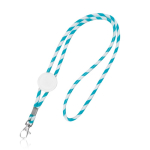 Lanyard tubular de poliéster com design de riscas coloridas cor azul-claro