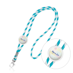 Lanyard tubular de poliéster com design de riscas coloridas cor azul-claro