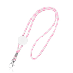 Lanyard tubular de poliéster com design de riscas coloridas cor cor-de-rosa claro