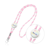 Lanyard tubular de poliéster com design de riscas coloridas cor cor-de-rosa claro