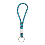 Porta-chaves tipo lanyard ajustável com anilha metálica cor turquesa