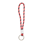 Porta-chaves tipo lanyard ajustável com anilha metálica cor rosa fluorescente