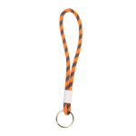 Porta-chaves tipo lanyard ajustável com anilha metálica cor cor-de-laranja fluorescente