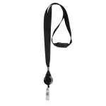 Lanyard de poliéster com porta credencial extensível bloqueador cor preto